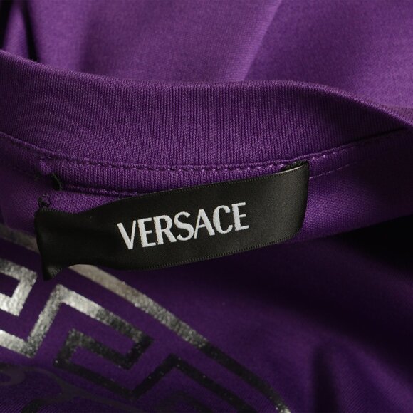 Versace Men's Purple&Silver Medusa Logo Print Short Sleeve T-Shirt US L IT 52 - Picture 6 of 6